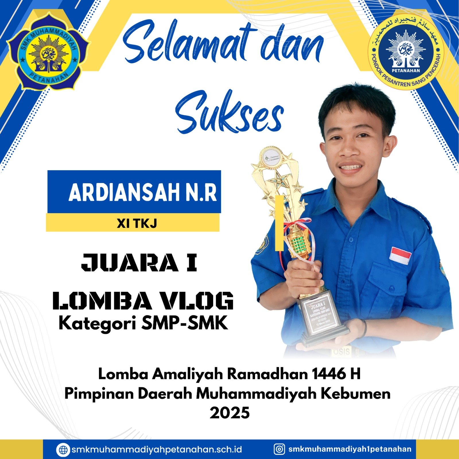 Siswa SMK MUH Petanahan Sukses Meraih Juara 1 Lomba VLOG Amaliyah Ramadhan